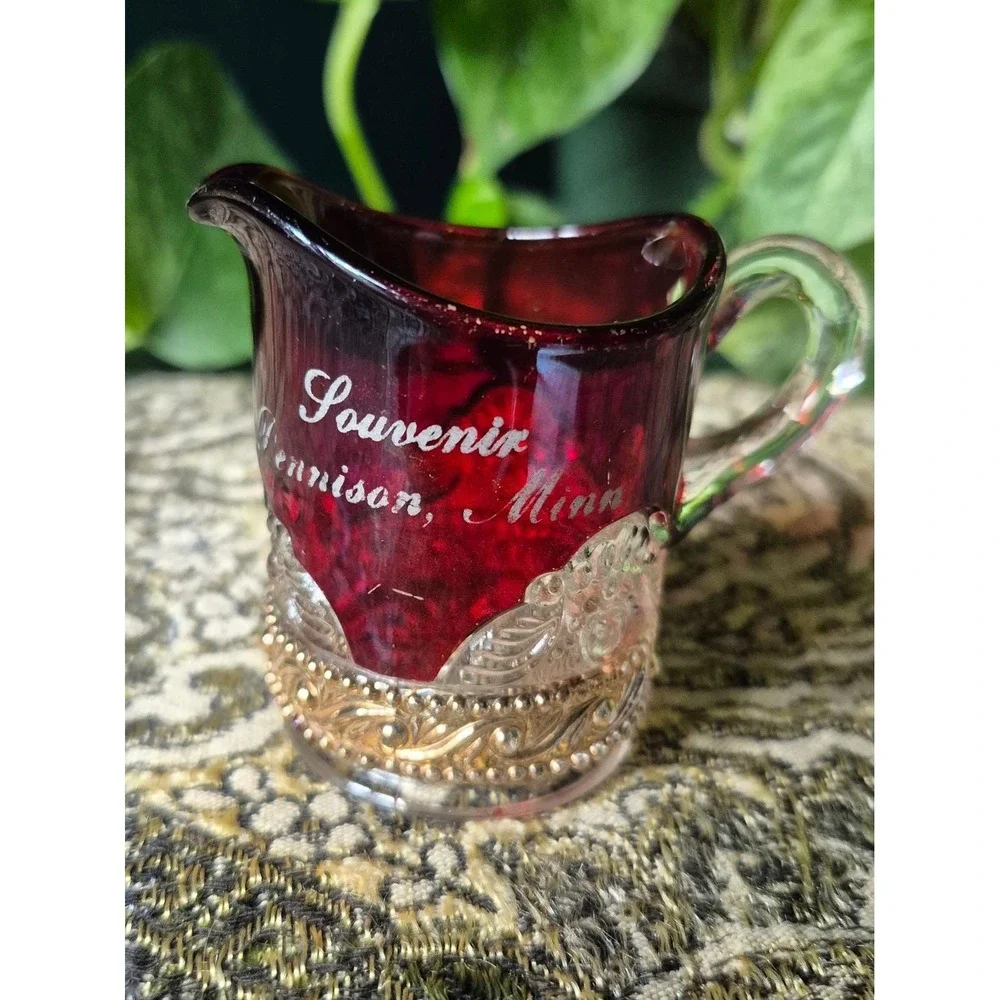 Antique EAPG Ruby‎ Flash Souvenir Creamer Dennison Minnesota Victorian